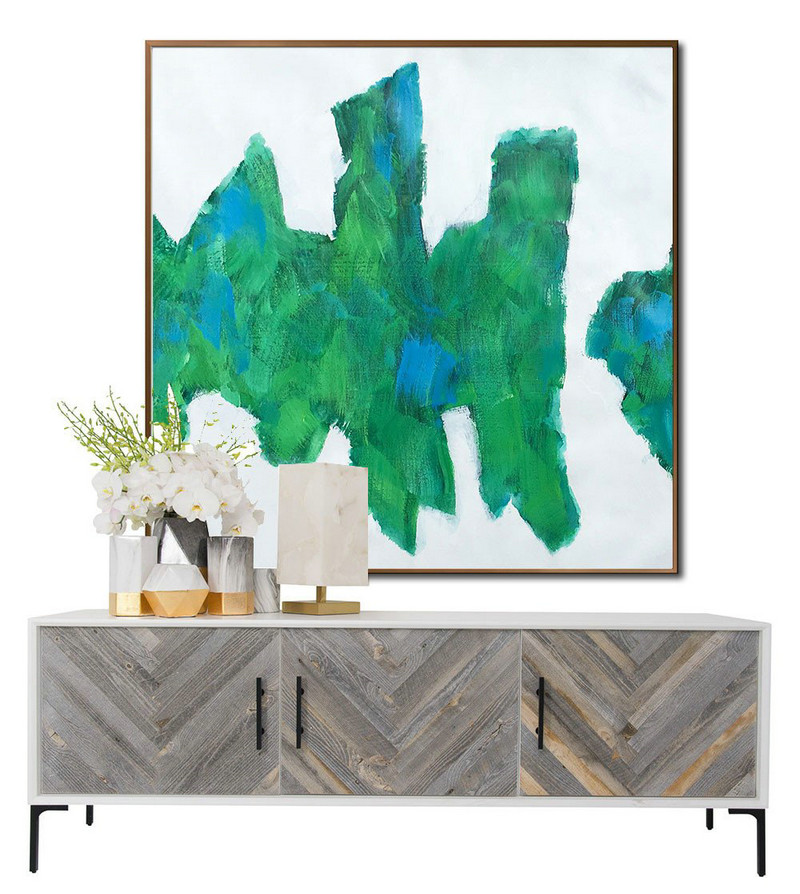Hand Painted Extra Large Abstract Painting,Oversized Contemporary Art,Big Art Canvas,White,Blue,Green.etc